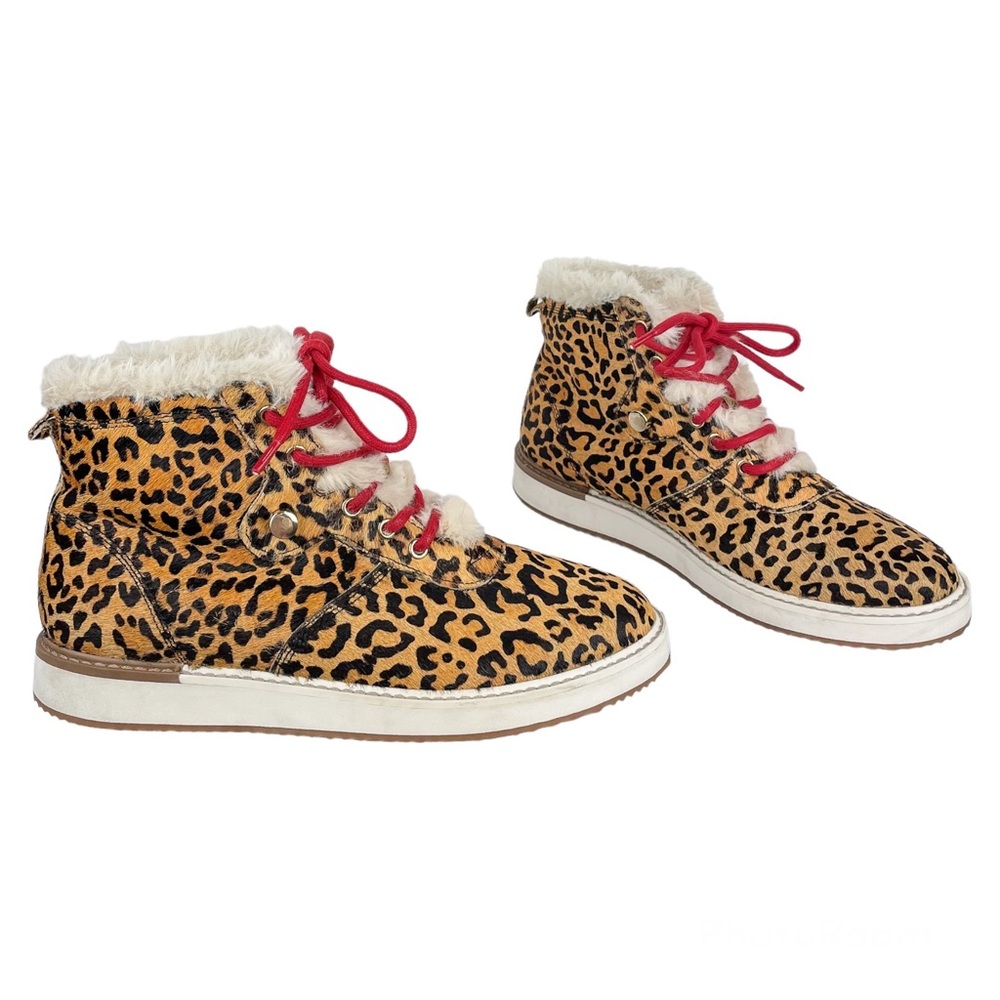 Hush Puppies Sz 8.5 Calf Hair High Top Sneakers Faux Fur Trim